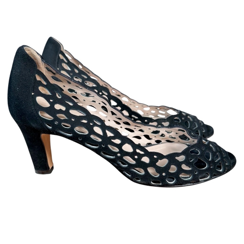 AQUATALIA Laser Cut Suede Peep Toe Heels